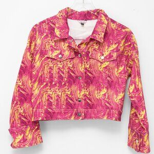 The Kit Cado Jacket Citrus Swirl Marble Print Statement Coat Pink Yellow Size XS